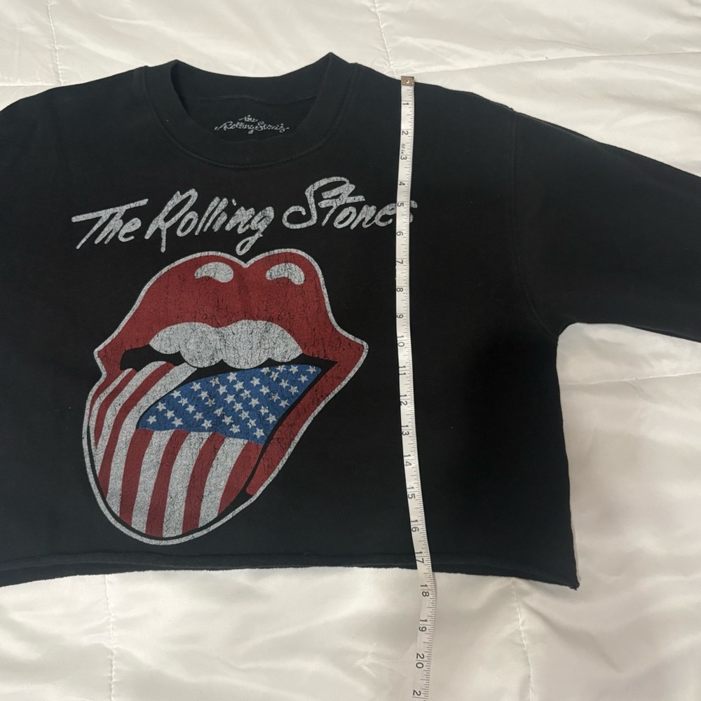 The Rolling Stones American Flag Tongue Logo Cropped Sweatshirt Size M - Picture 4 of 5